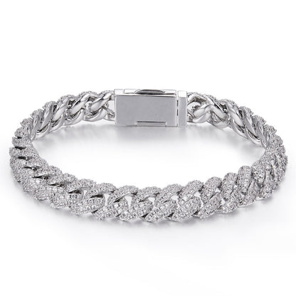 Silver Cuban Bracelet with Moissanite Diamonds