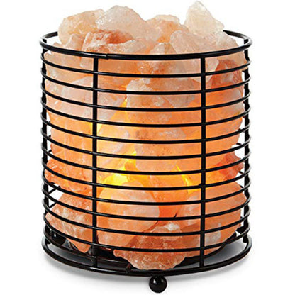 Cylindrical iron container crystal salt lamp