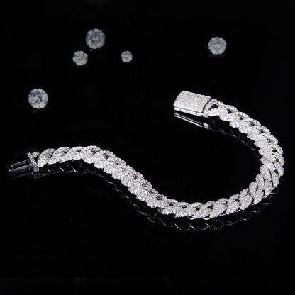 Silver Cuban Bracelet with Moissanite Diamonds