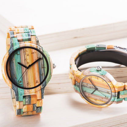 Carved Colorful Wooden Couple Watch