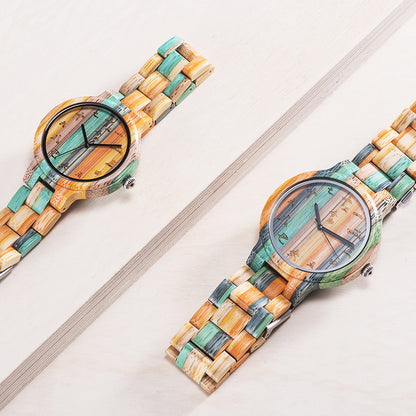 Carved Colorful Wooden Couple Watch