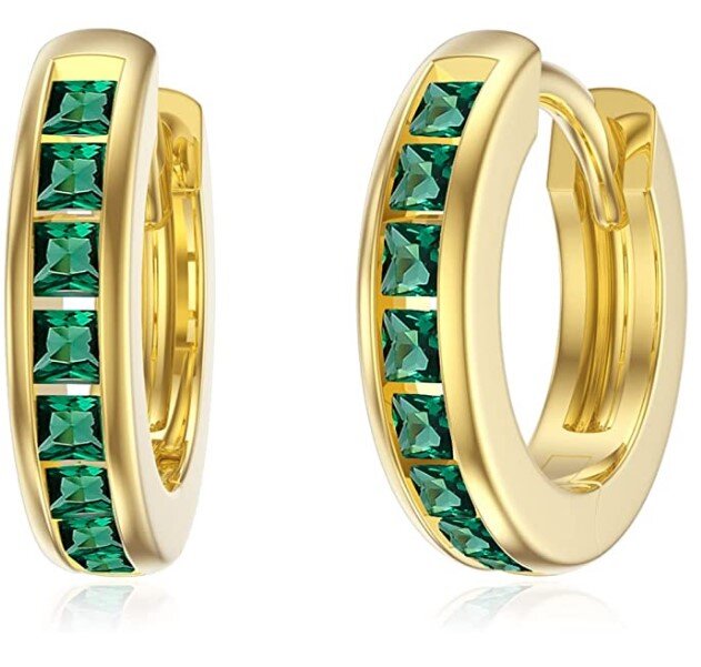 14K Gold Green Emerald Earrings