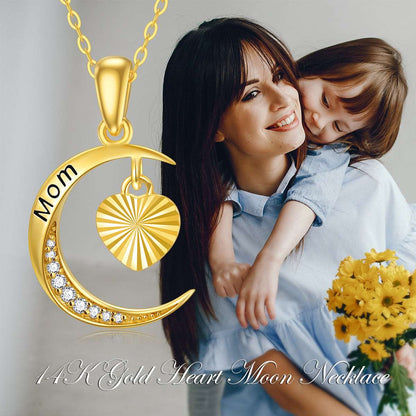 14K Gold Moon Heart Dainty Necklace