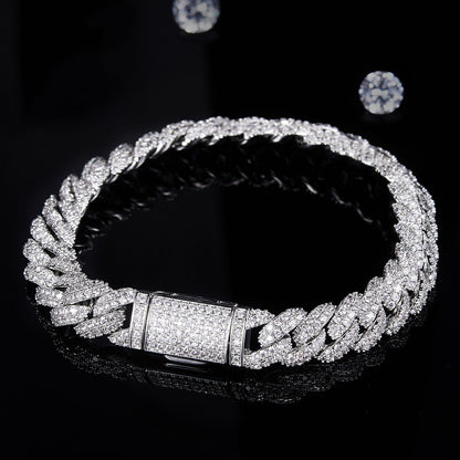 Silver Cuban Bracelet with Moissanite Diamonds