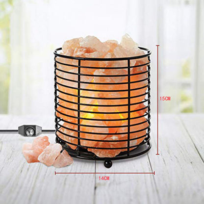 Cylindrical iron container crystal salt lamp