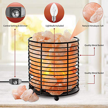 Cylindrical iron container crystal salt lamp