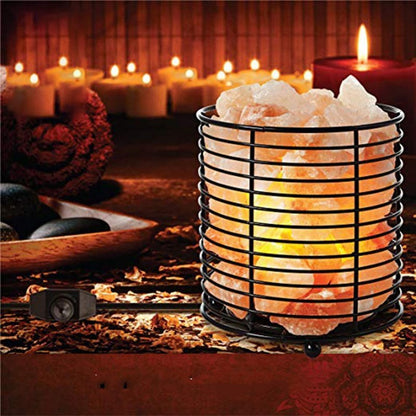 Cylindrical iron container crystal salt lamp