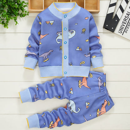 Two Piece Cartoon Baby Children's Clothing Plus Cashmere Sweater