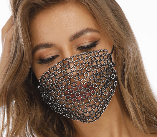 Novelty Fishnet-shaped Rhinestone Face Mask