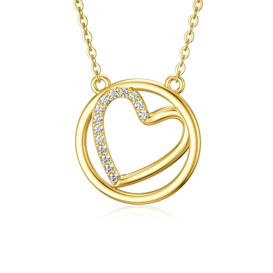 14K Gold Heart Necklace with 5A Cubic Zirconia