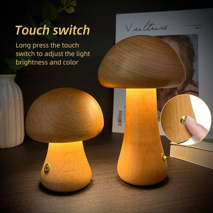 INS Wooden Mushroom LED Table Lamp