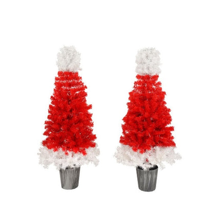 Santa Hat Christmas Tree Set (2pcs, 4ft) with LED Lights