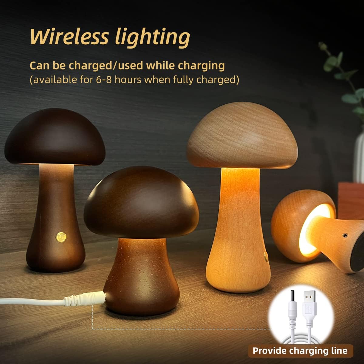 INS Wooden Mushroom LED Table Lamp