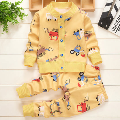 Two Piece Cartoon Baby Children's Clothing Plus Cashmere Sweater