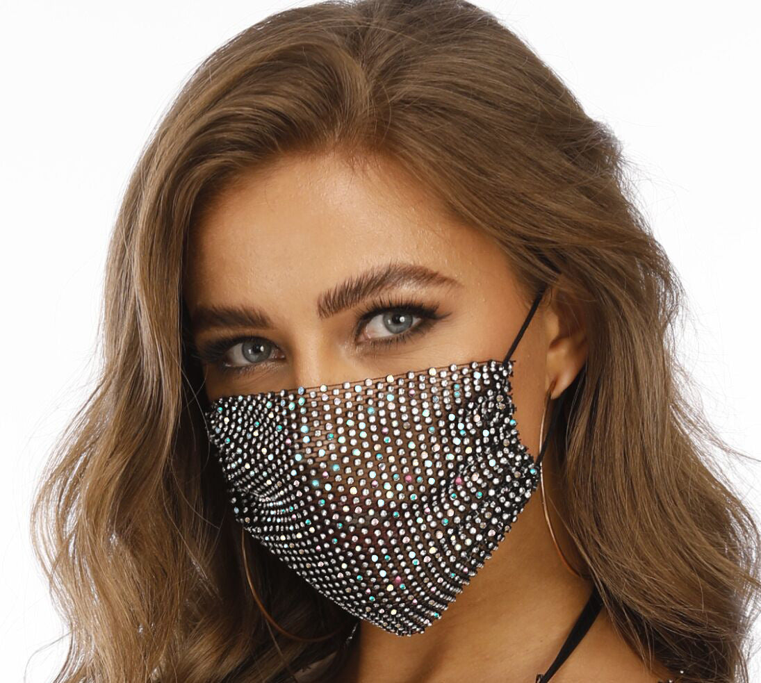 Novelty Fishnet-shaped Rhinestone Face Mask