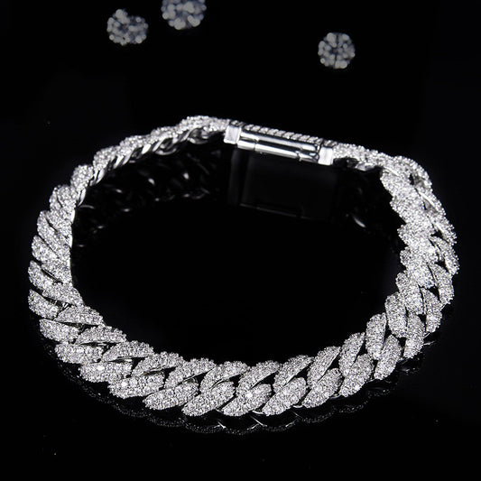 Silver Cuban Bracelet with Moissanite Diamonds