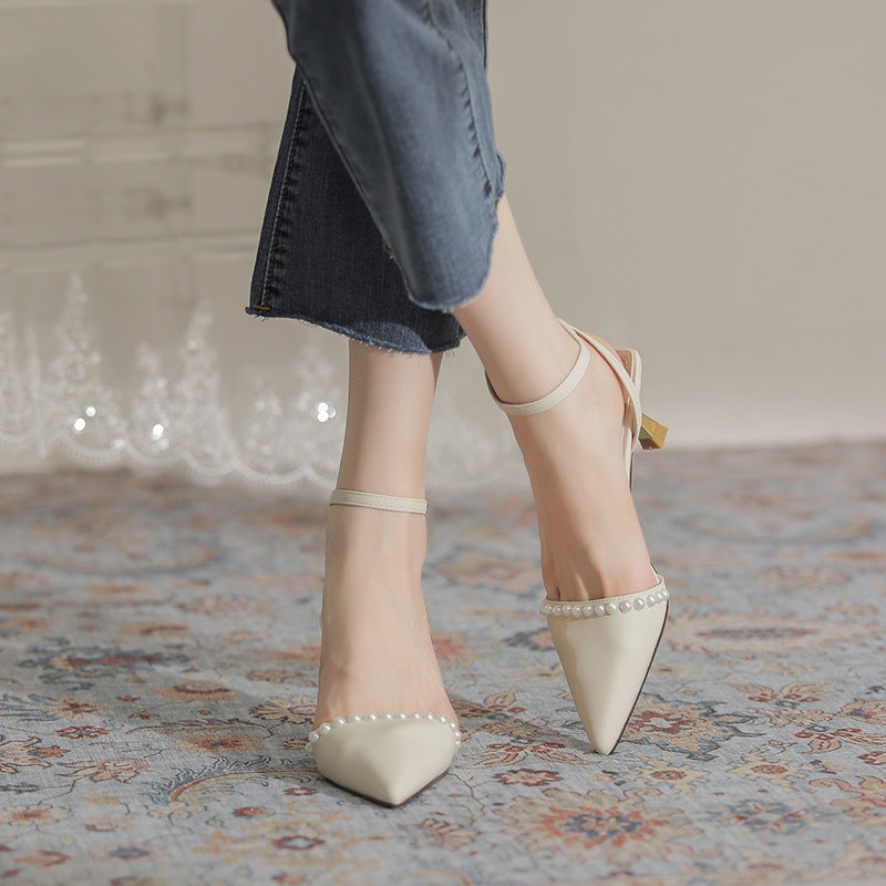 French Style Pearl Pointed High Heels