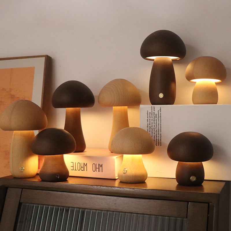 INS Wooden Mushroom LED Table Lamp