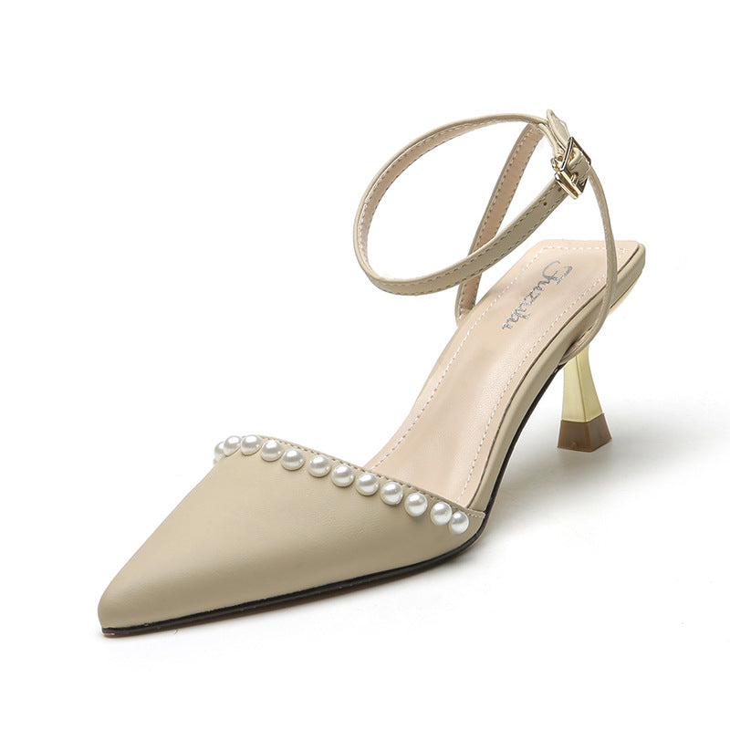 French Style Pearl Pointed High Heels