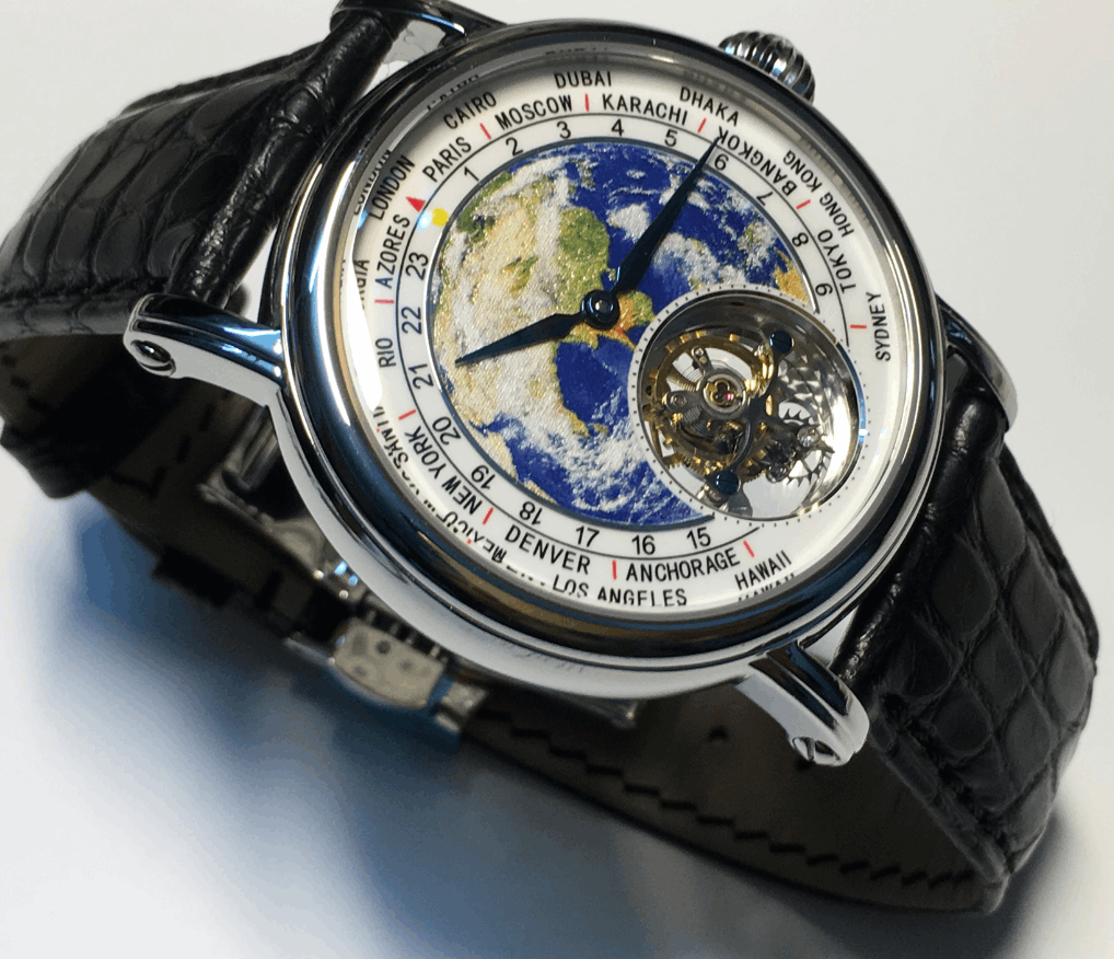 3D Globe Tourbillon Round Watch