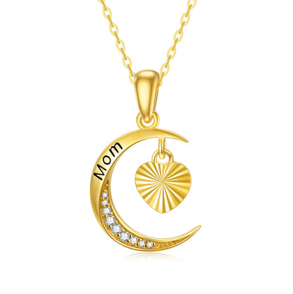 14K Gold Moon Heart Dainty Necklace