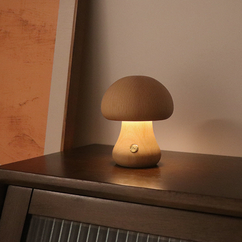 INS Wooden Mushroom LED Table Lamp