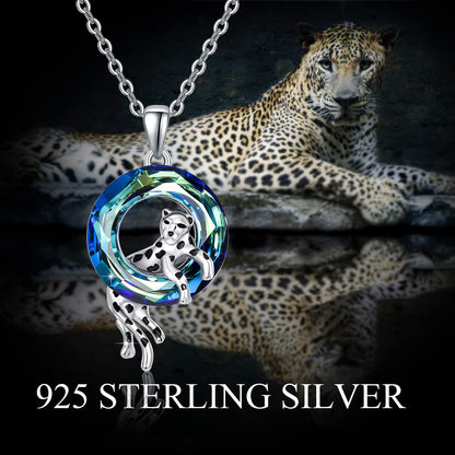 Sterling Silver Crystal Circle Round Leopard Pendant