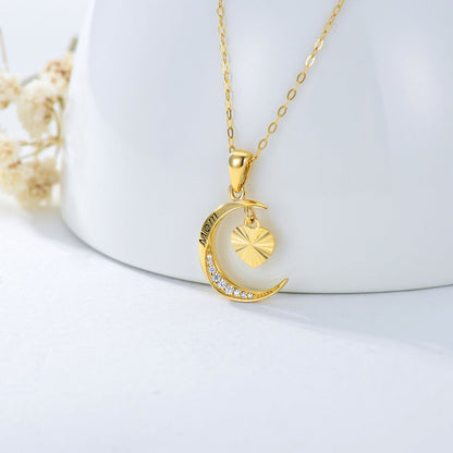 14K Gold Moon Heart Dainty Necklace