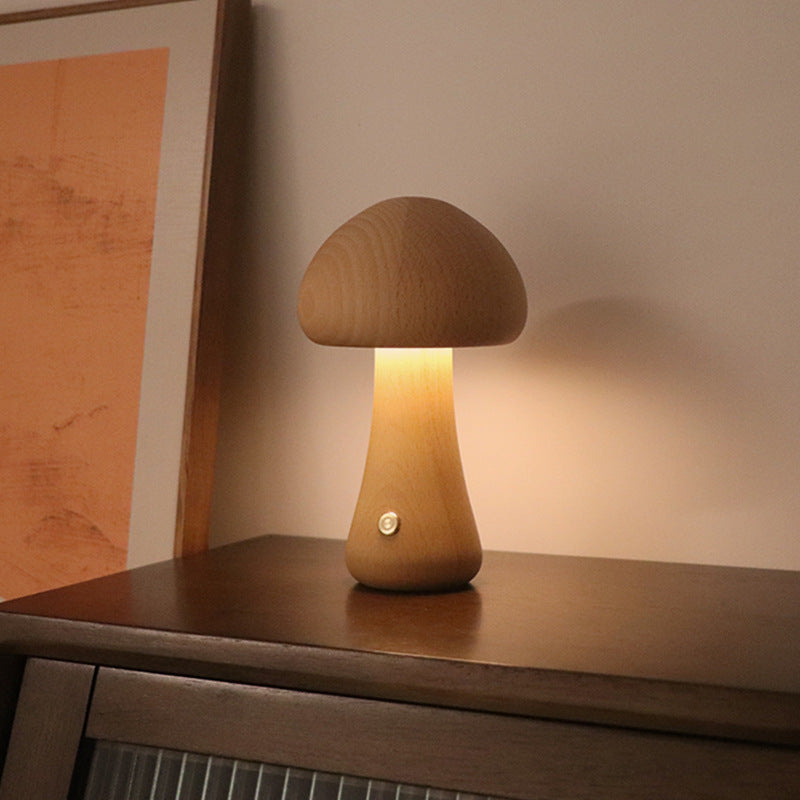 INS Wooden Mushroom LED Table Lamp