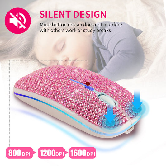 Office Rechargeable Mute Crystal Rhinestone Mouse