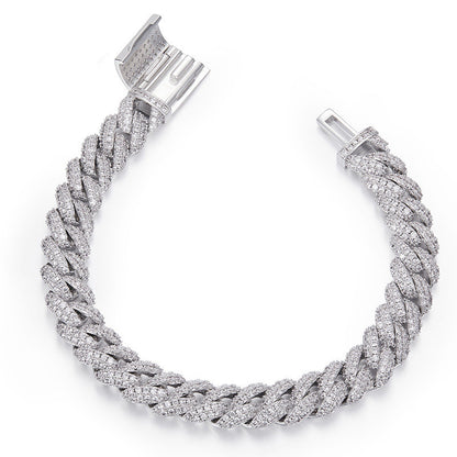 Silver Cuban Bracelet with Moissanite Diamonds