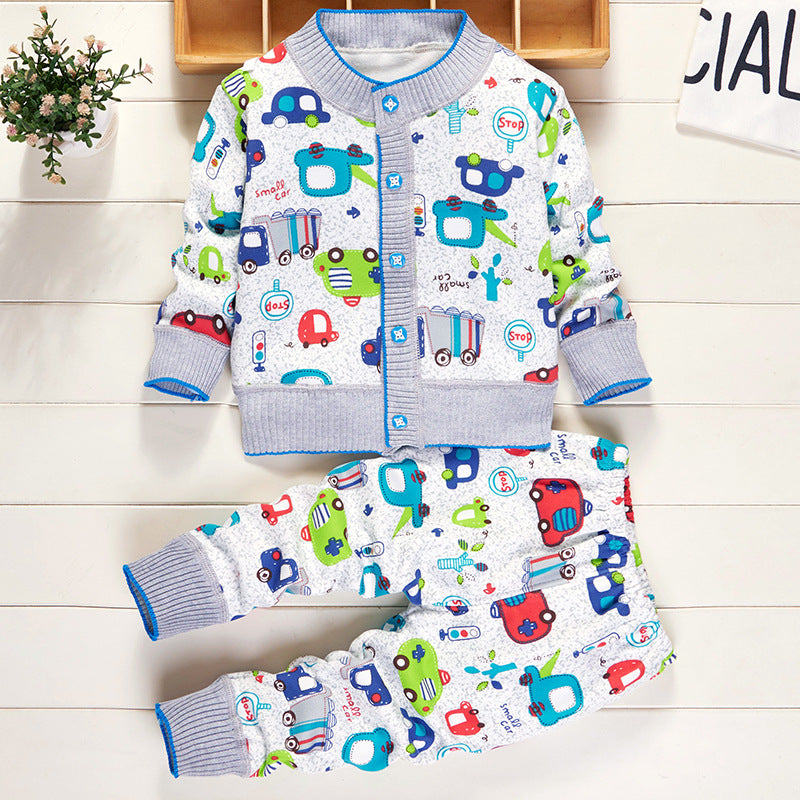 Two Piece Cartoon Baby Children's Clothing Plus Cashmere Sweater